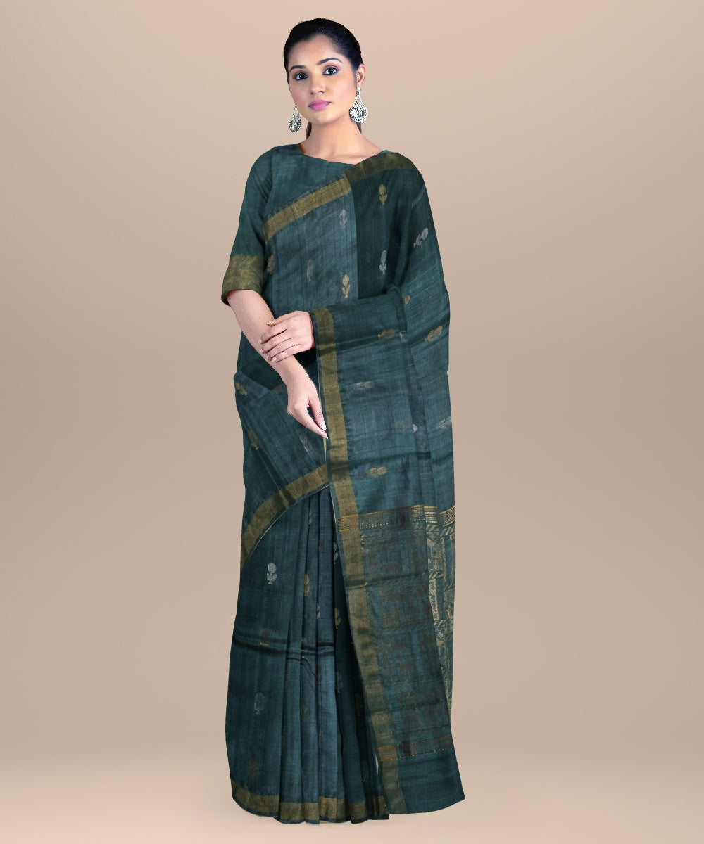 Dark green chhattisgarh handloom tussar silk saree