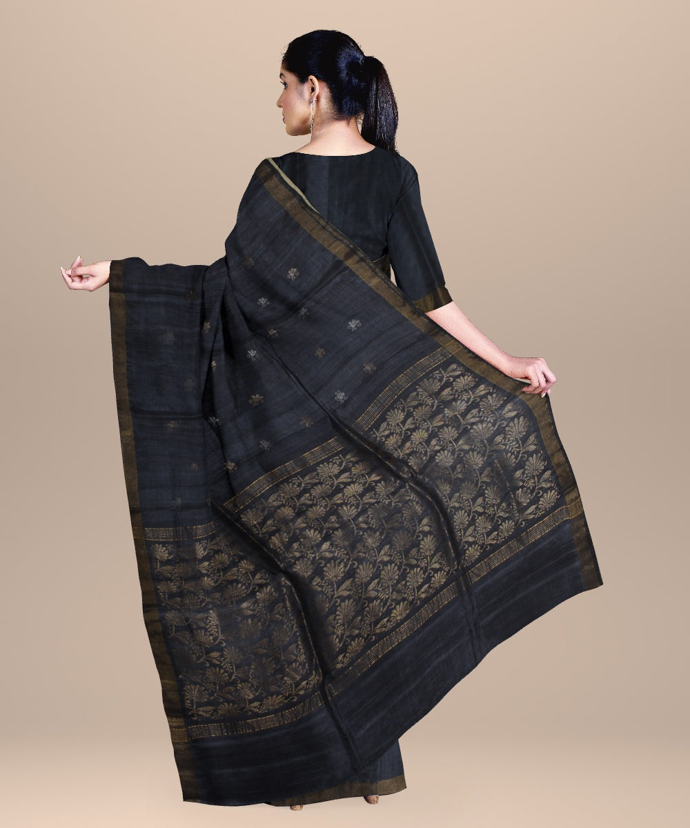 Dark blue chhattisgarh handloom tussar silk saree