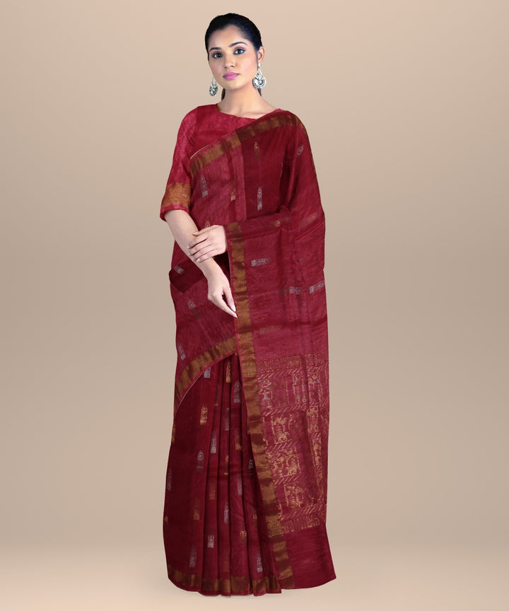 Red chhattisgarh tussar silk handloom saree