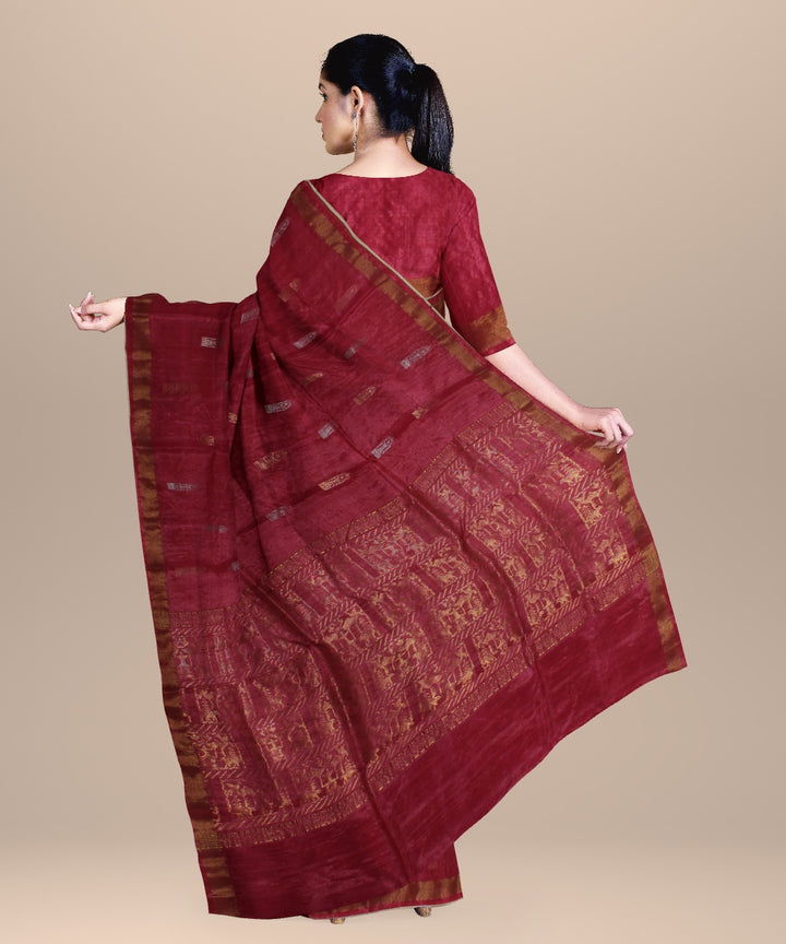 Red chhattisgarh tussar silk handloom saree