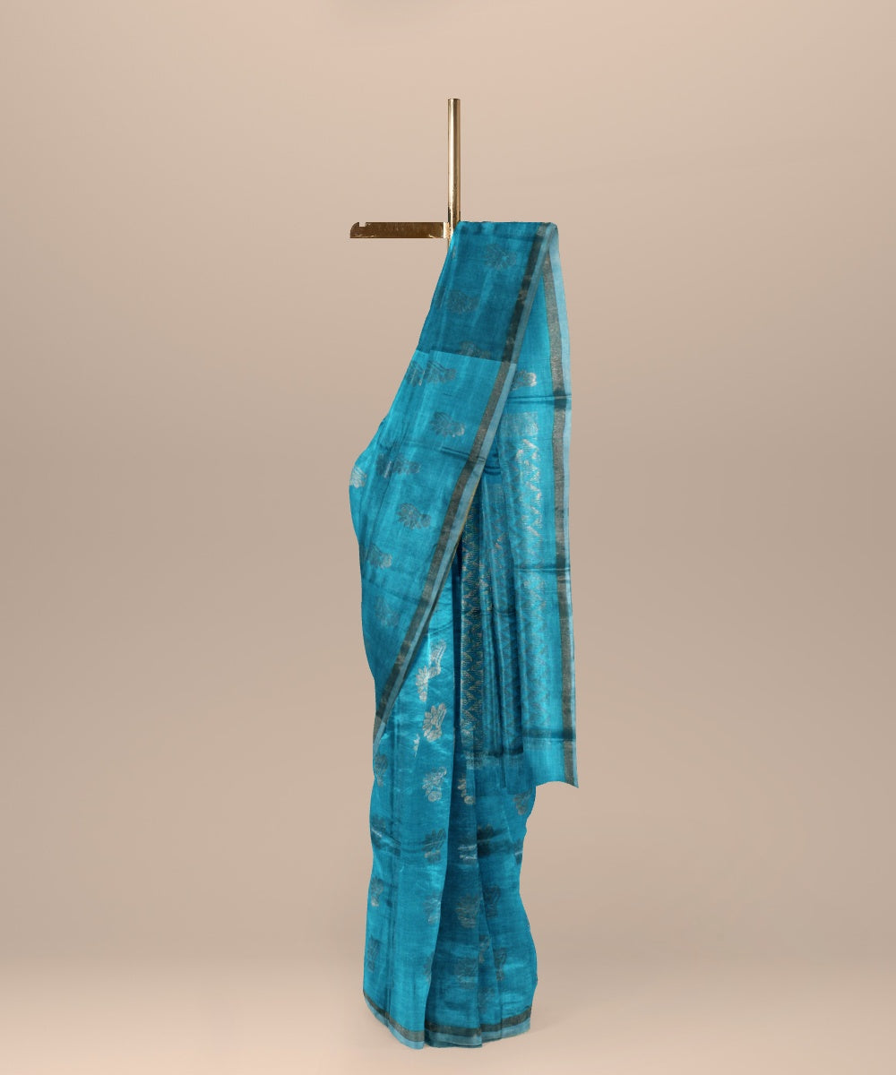 Sky blue handloom chhattisgarh tussar silk saree