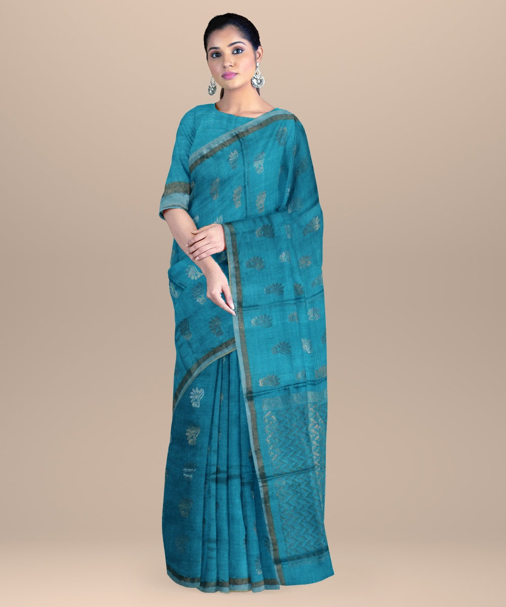 Sky blue handloom chhattisgarh tussar silk saree