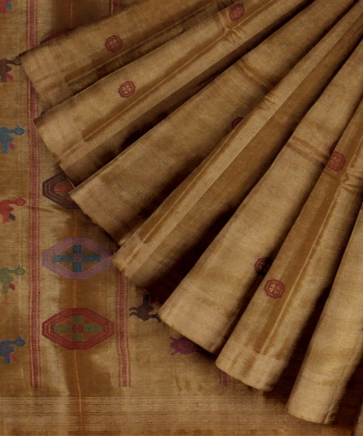 Yellow handloom tussar silk chhattisgarh dolabedi saree