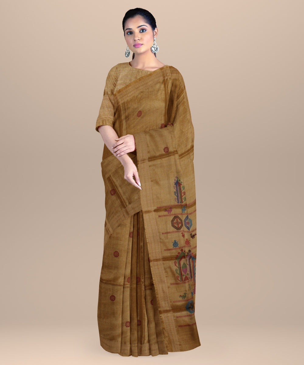 Yellow handloom tussar silk chhattisgarh dolabedi saree