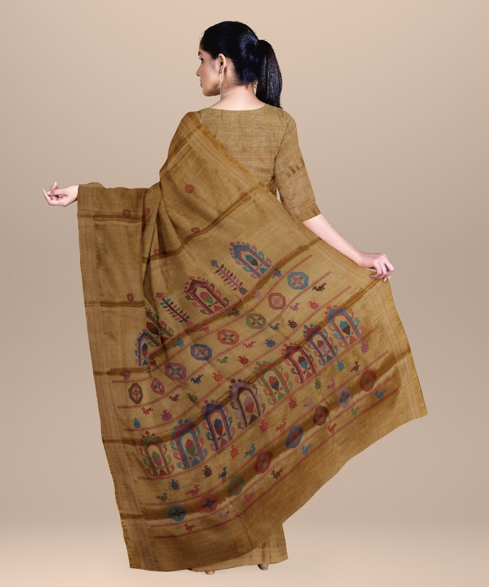 Yellow handloom tussar silk chhattisgarh dolabedi saree