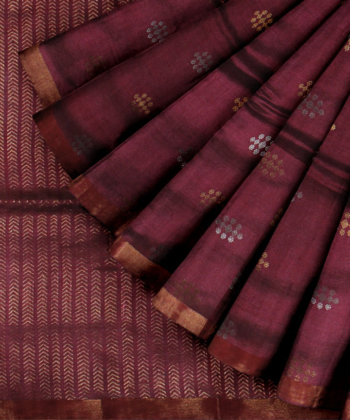 Maroon handwoven tussar silk chhattisgarh saree