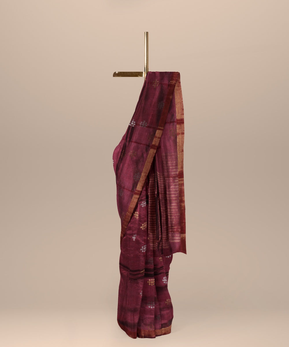 Maroon handwoven tussar silk chhattisgarh saree