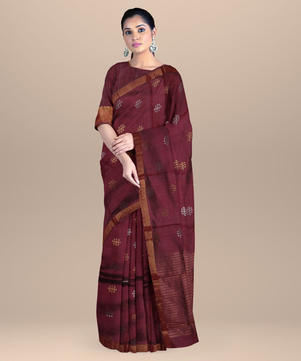 Maroon handwoven tussar silk chhattisgarh saree