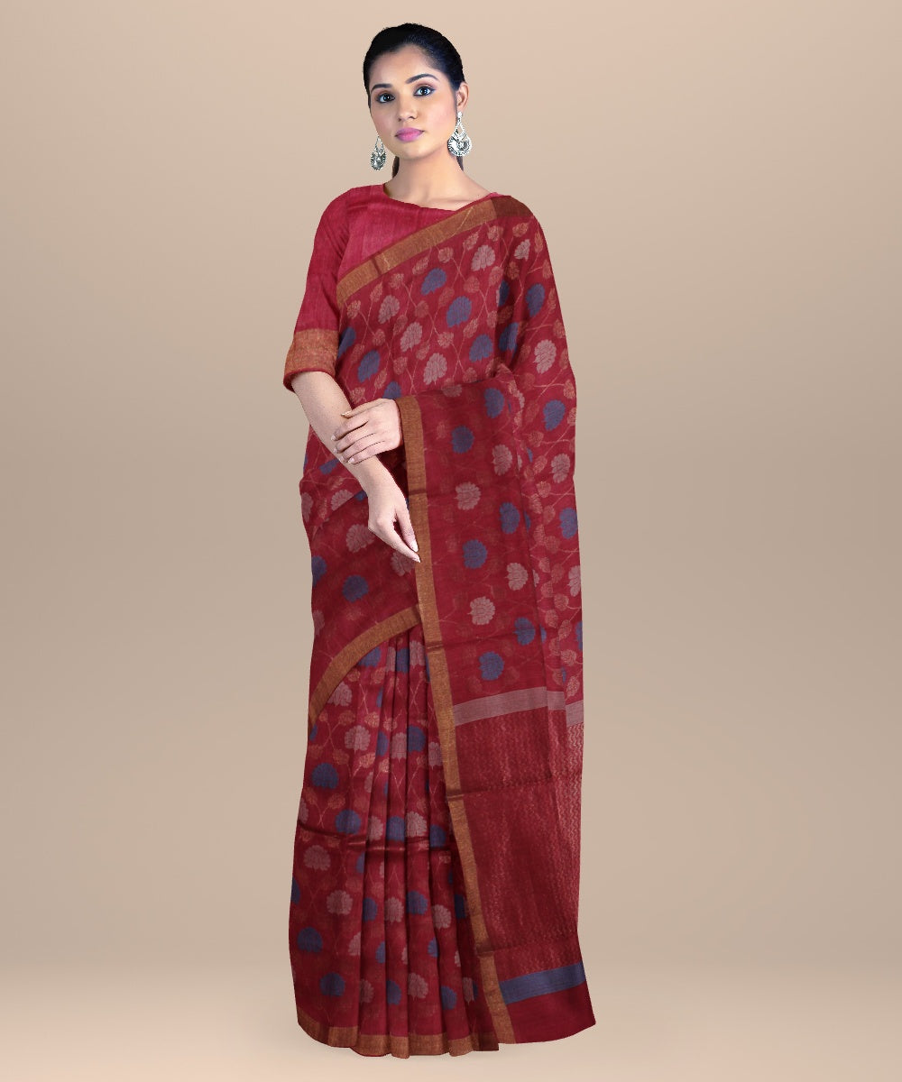 Red chhattisgarh handloom tussar silk saree