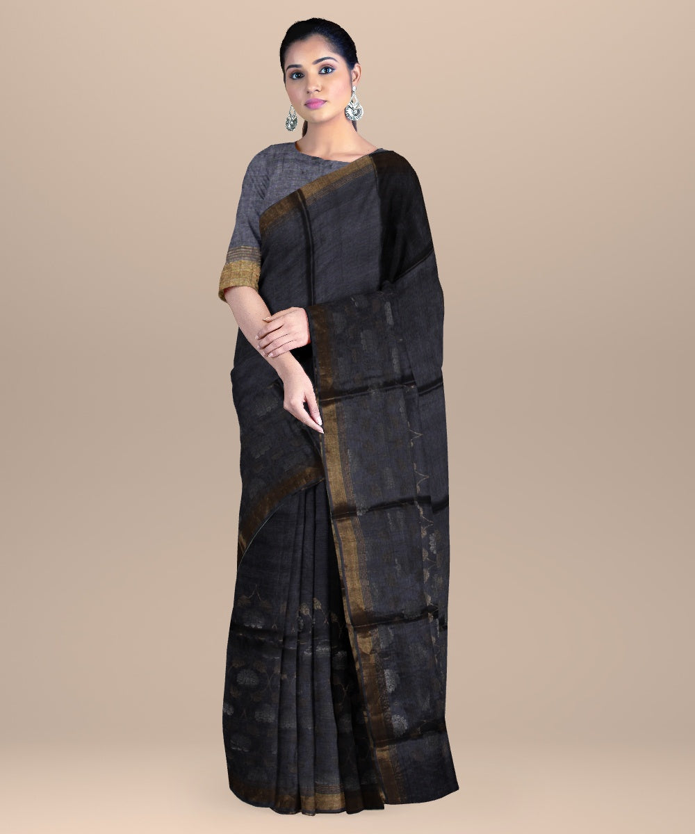 Charcoal black chhattisgarh handloom tussar silk saree