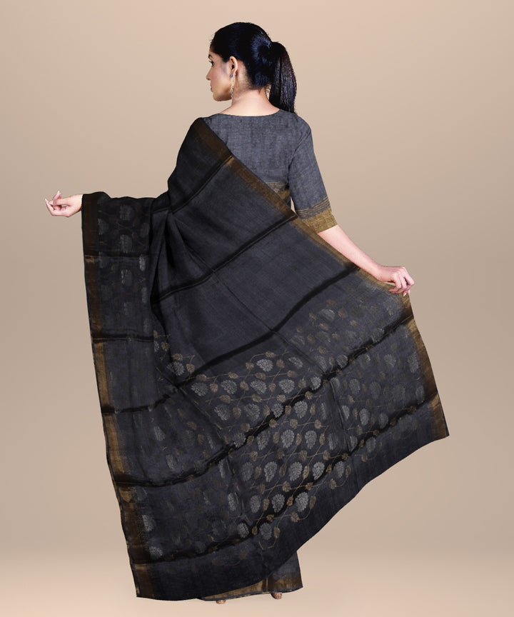 Charcoal black chhattisgarh handloom tussar silk saree