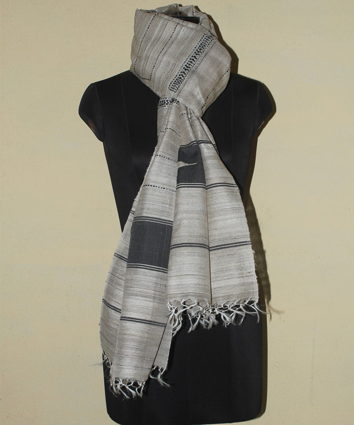 Beige black handwoven tussar silk chhattisgarhstole