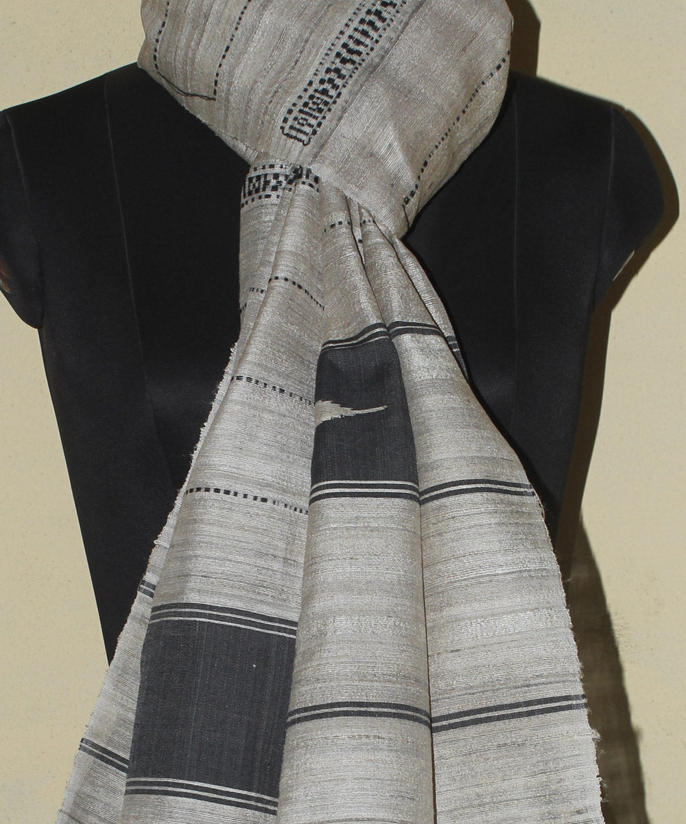 Beige black handwoven tussar silk chhattisgarhstole