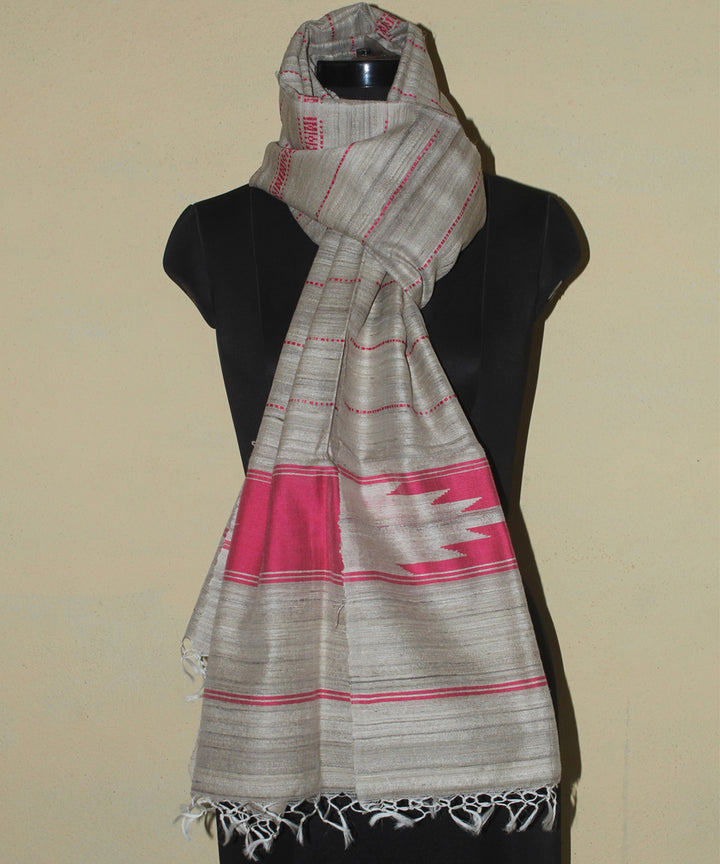 Beige pink tussar silk chhattisgarh handwoven stole