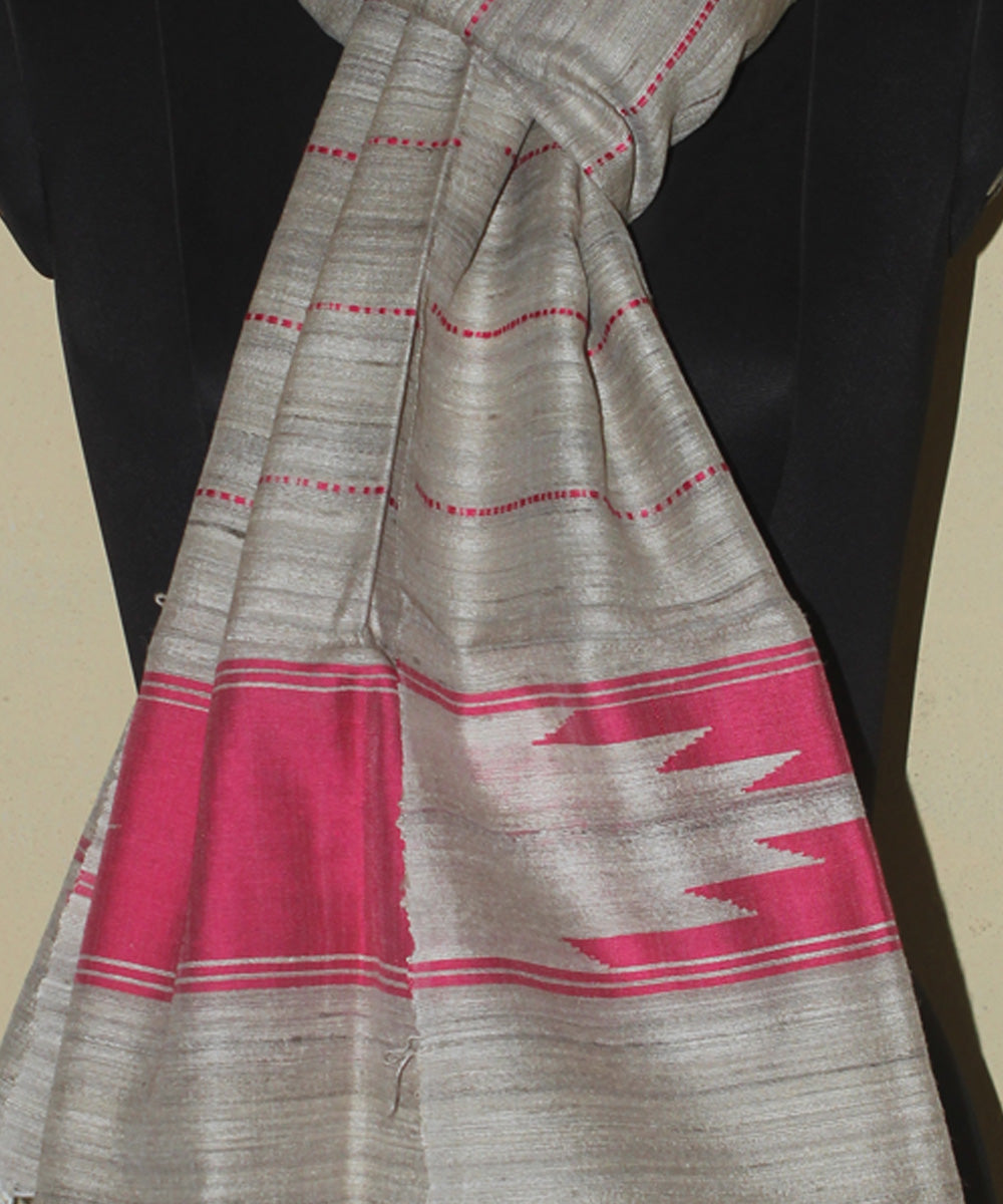 Beige pink tussar silk chhattisgarh handwoven stole