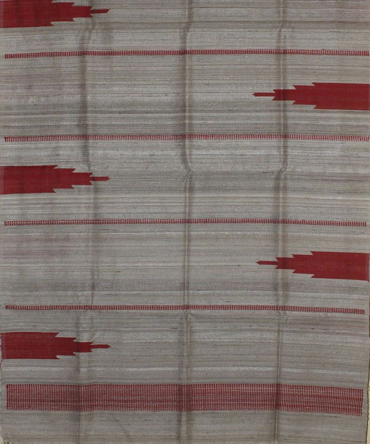 Beige red handwoven tussar silk chhattisgarh stole