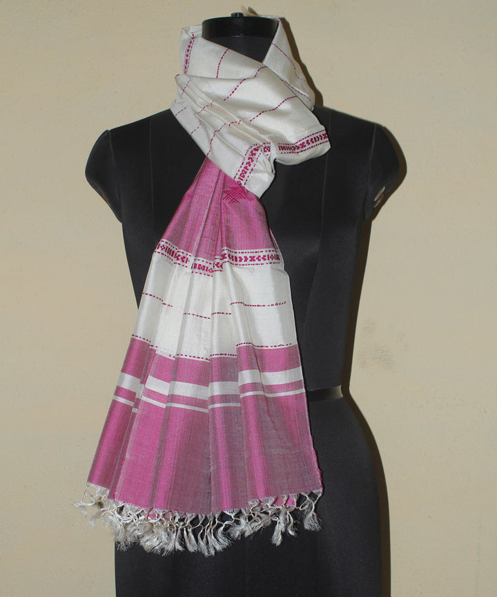 Beige purple handwoven tussar silk chhattisgarh stole