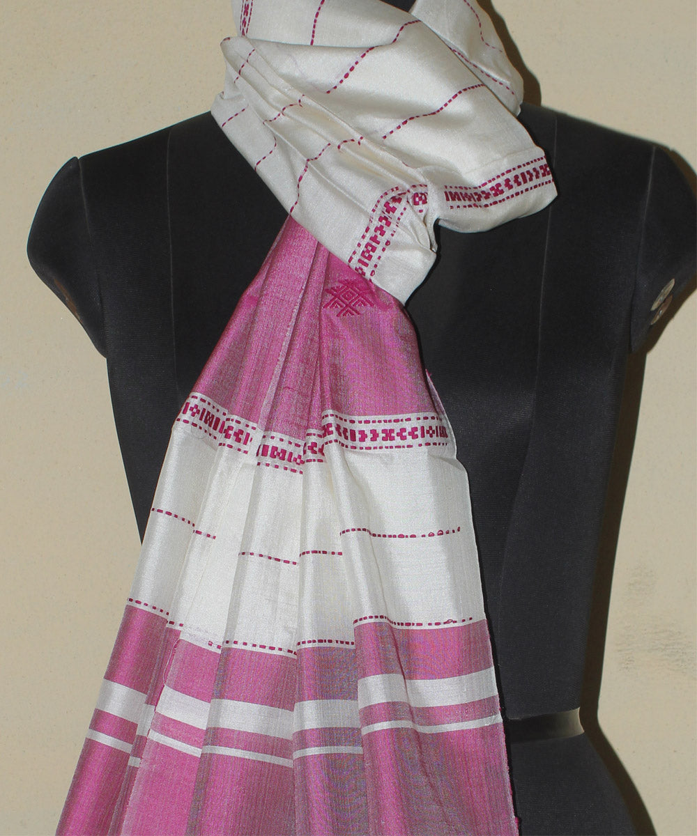 Beige purple handwoven tussar silk chhattisgarh stole