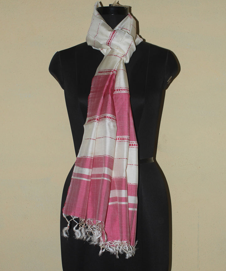 Beige pink handwoven tussar silk chhattisgarh stole