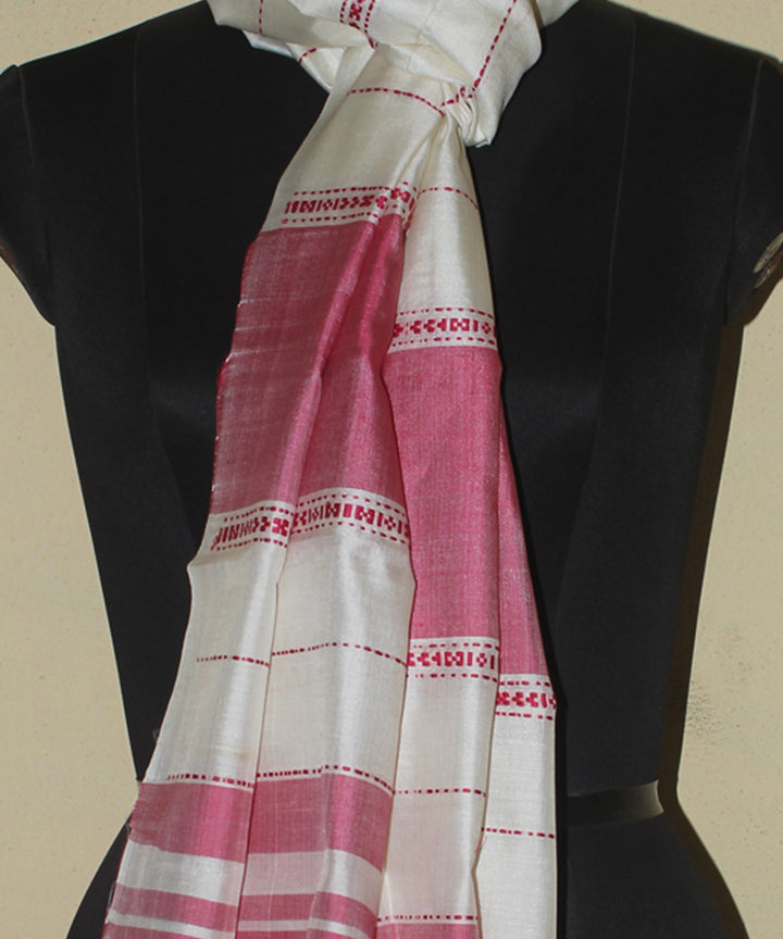 Beige pink handwoven tussar silk chhattisgarh stole