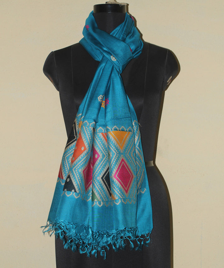 Cyan blue  handwoven tussar silk chhattisgarh stole