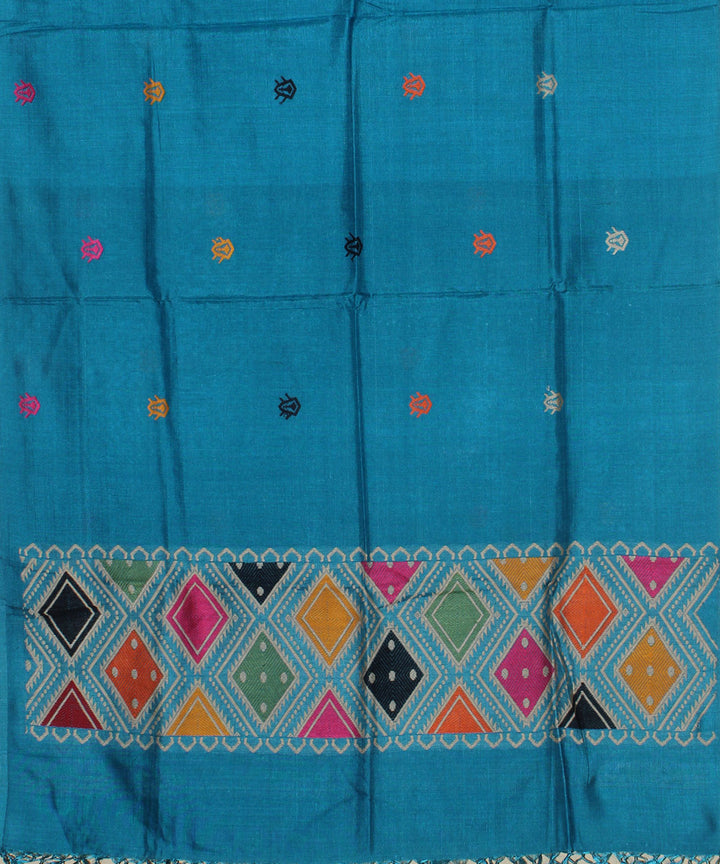 Cyan blue  handwoven tussar silk chhattisgarh stole