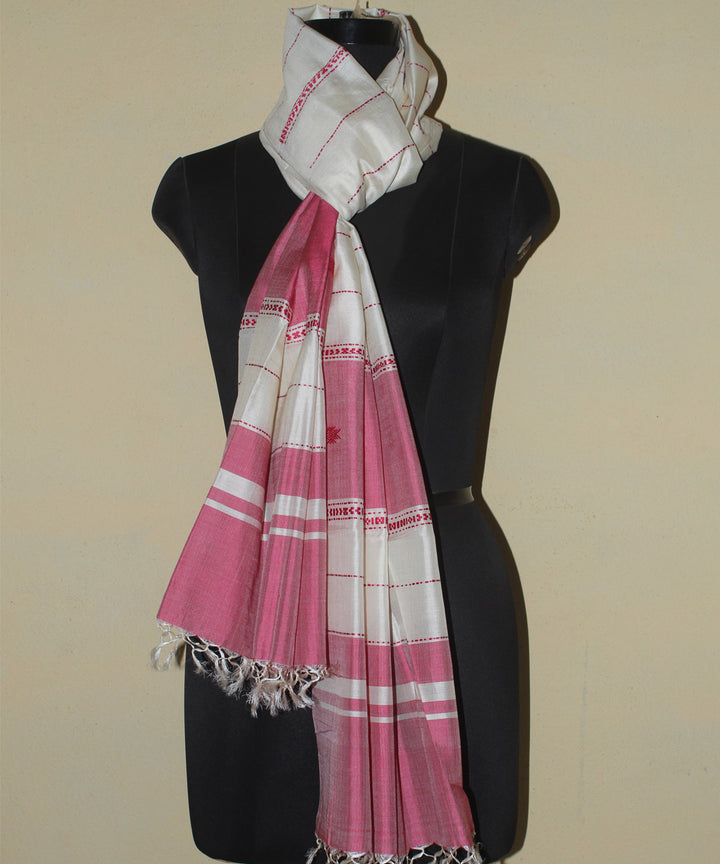 White pink handwoven tussar silk chhattisgarh stole