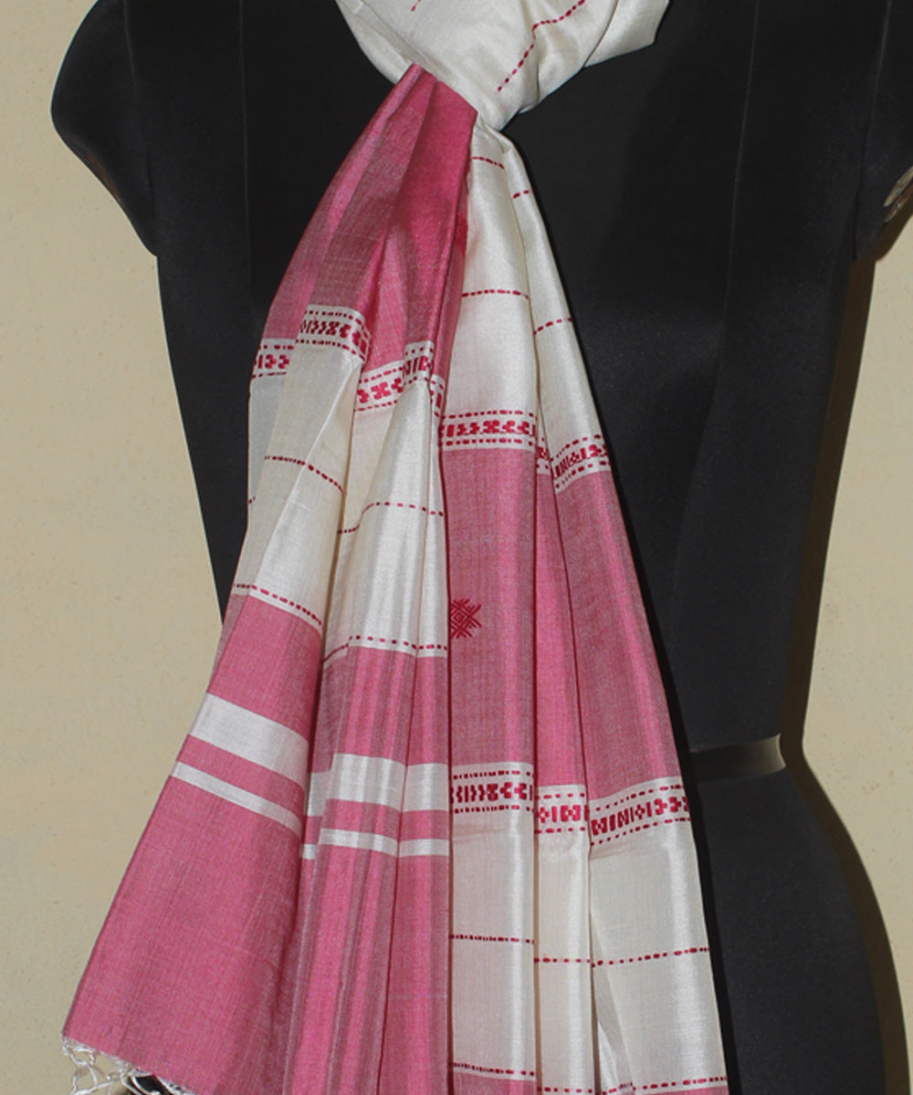 White pink handwoven tussar silk chhattisgarh stole