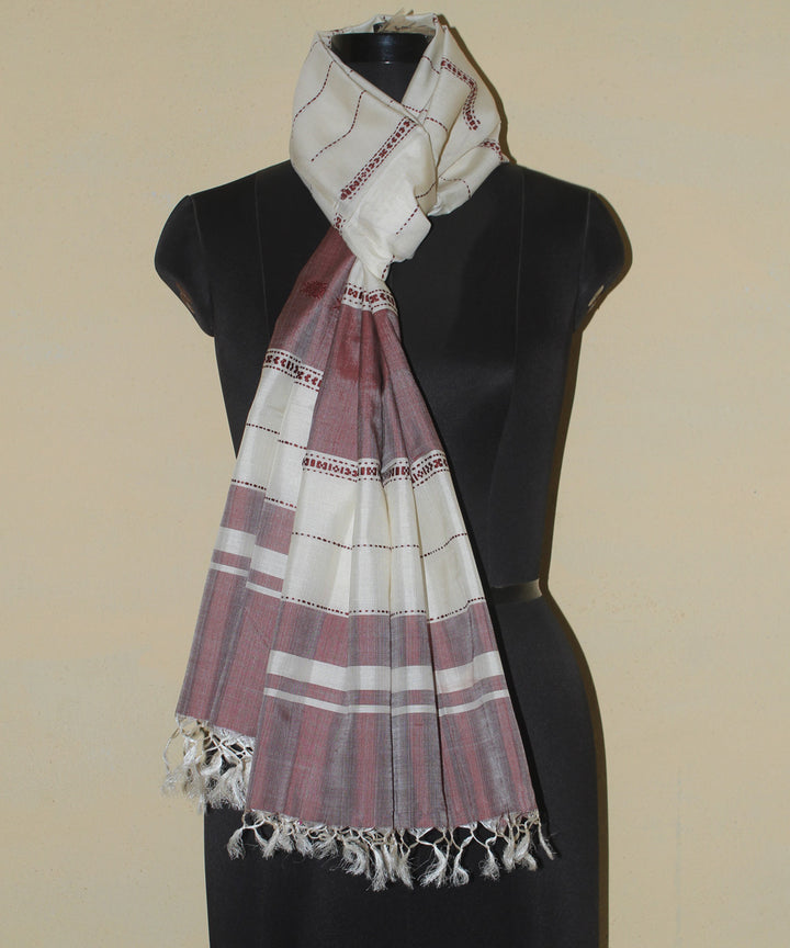 White maroon handwoven tussar silk chhattisgarh stole