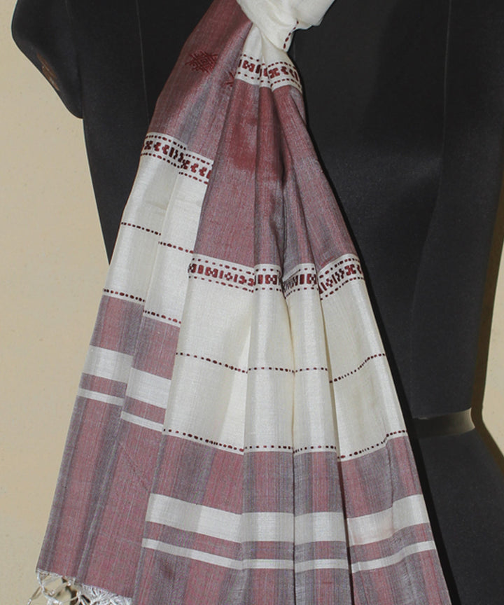 White maroon handwoven tussar silk chhattisgarh stole