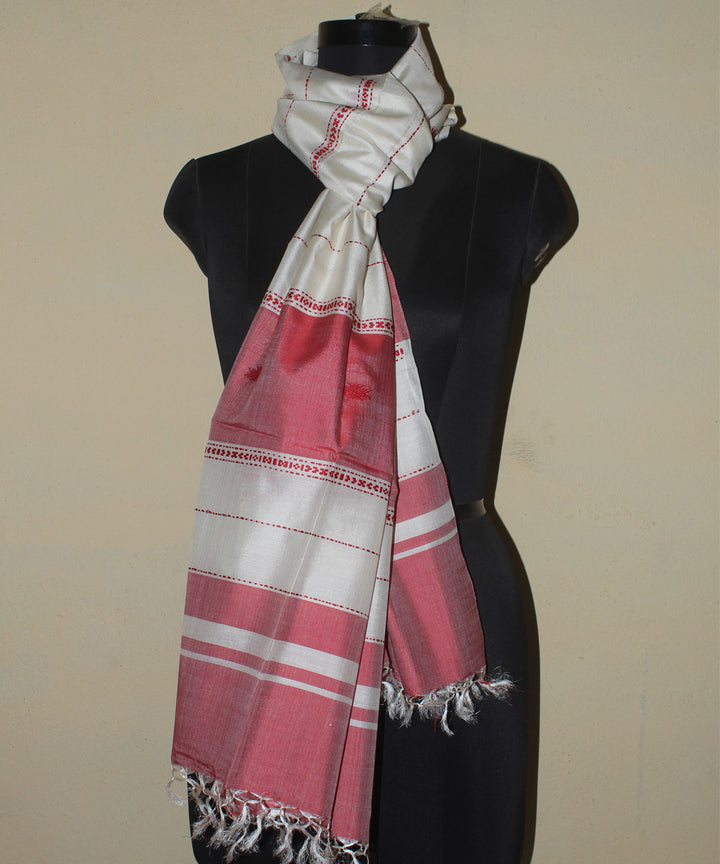 White red tussar silk chhattisgarh handwoven stole