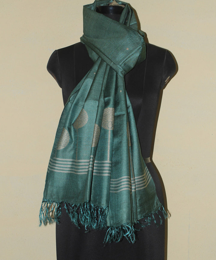 Cyan green  handwoven tussar silk chhattisgarh stole