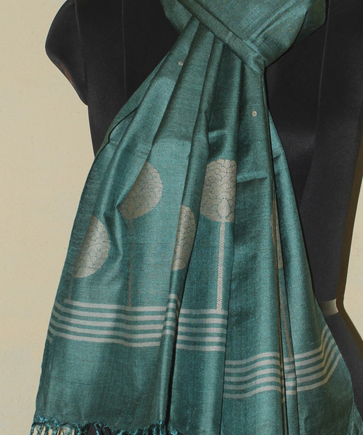 Cyan green  handwoven tussar silk chhattisgarh stole