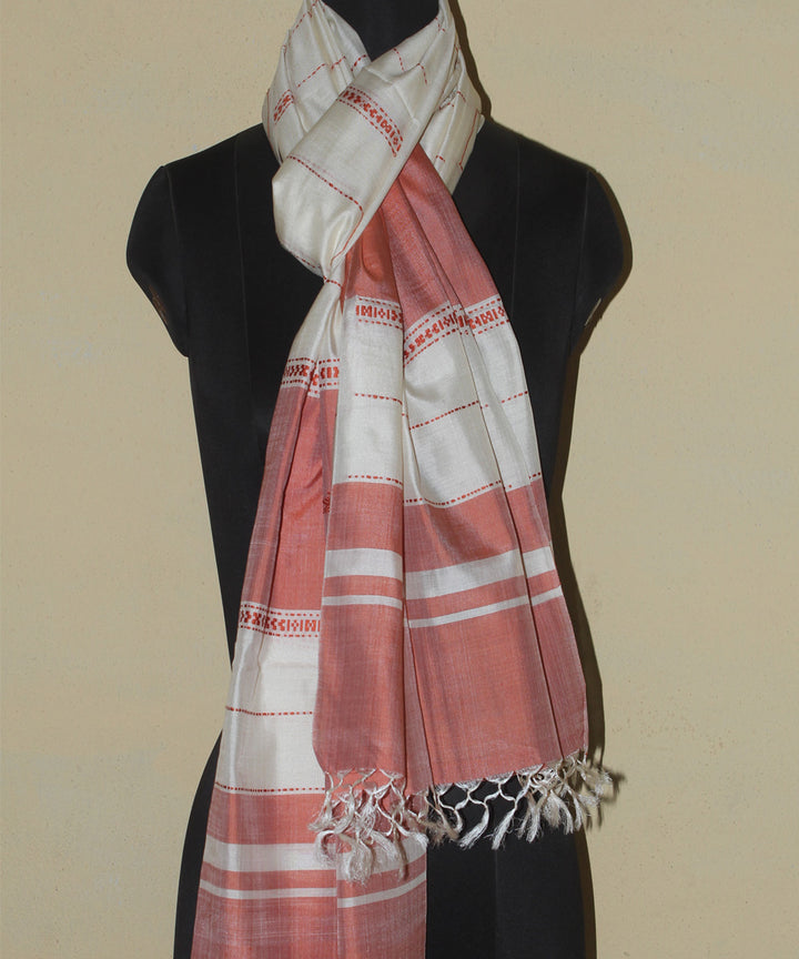 White red handwoven tussar silk chhattisgarh stole