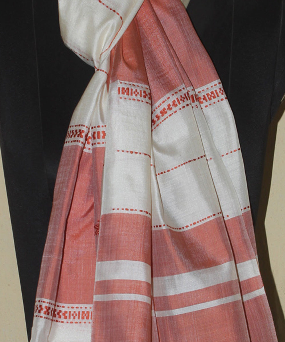 White red handwoven tussar silk chhattisgarh stole