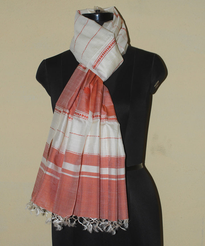 White orange handwoven tussar silk chhattisgarh stole