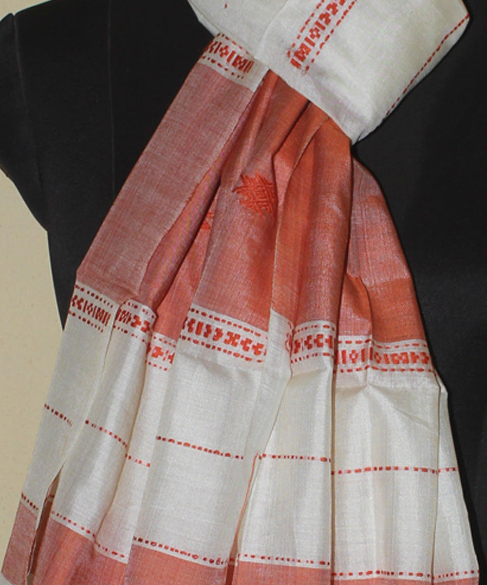 White orange handwoven tussar silk chhattisgarh stole