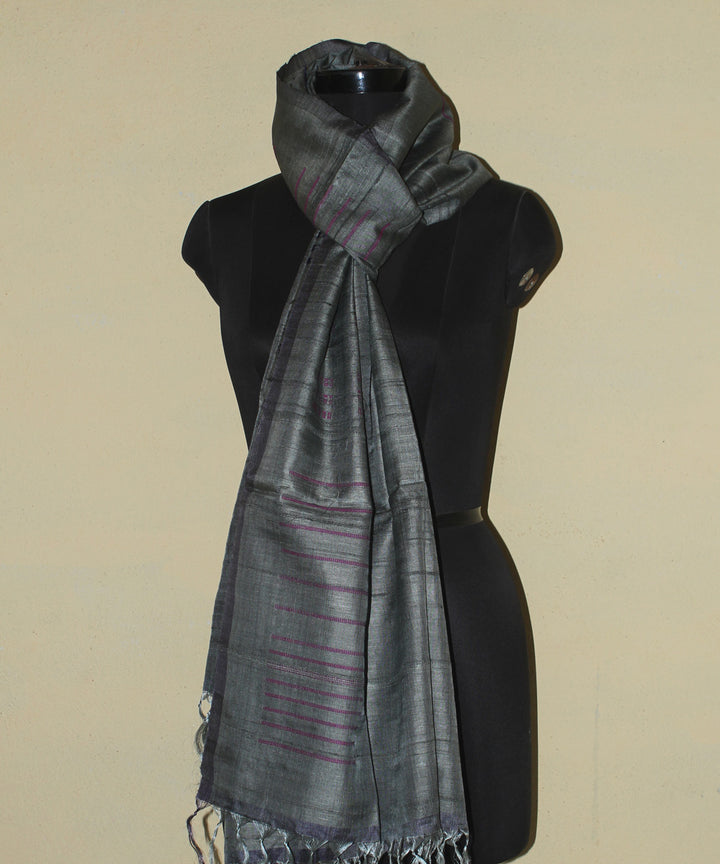 Grey  handwoven tussar silk chhattisgarh stole