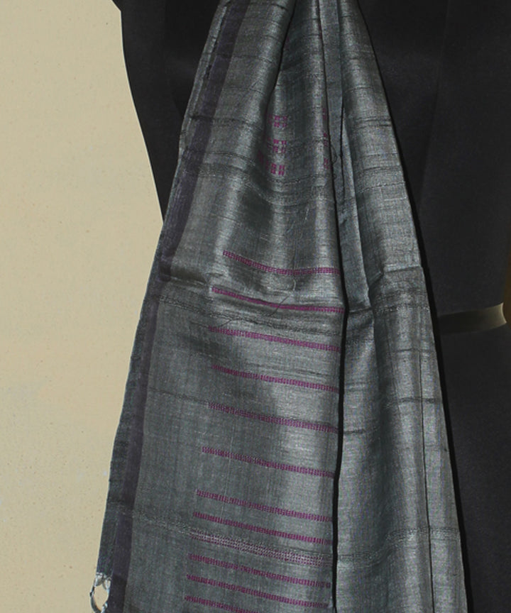 Grey  handwoven tussar silk chhattisgarh stole