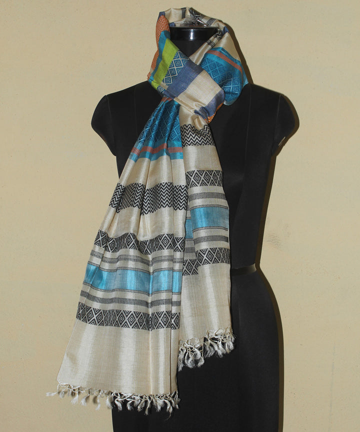 White multicolour tussar silk chhattisgarh handwoven stole