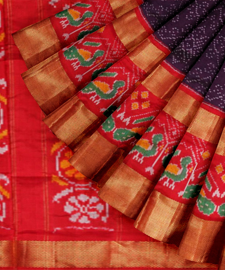 Violet red silk handwoven pochampally ikat saree