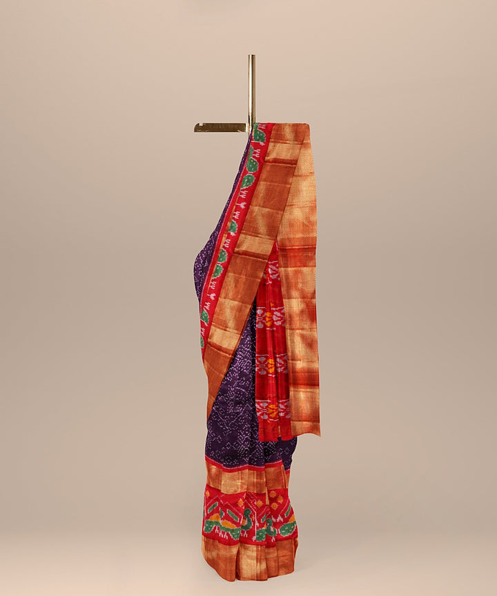 Violet red silk handwoven pochampally ikat saree