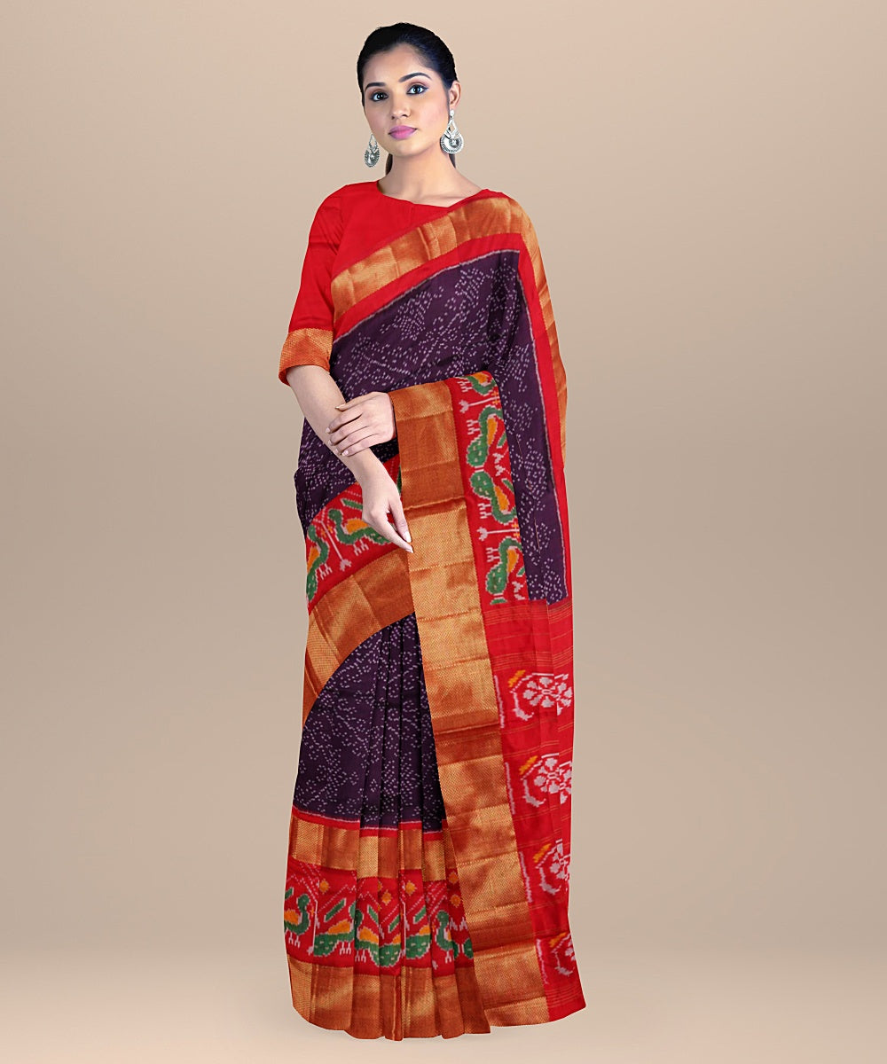 Violet red silk handwoven pochampally ikat saree