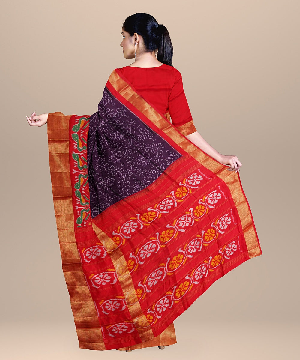 Violet red silk handwoven pochampally ikat saree