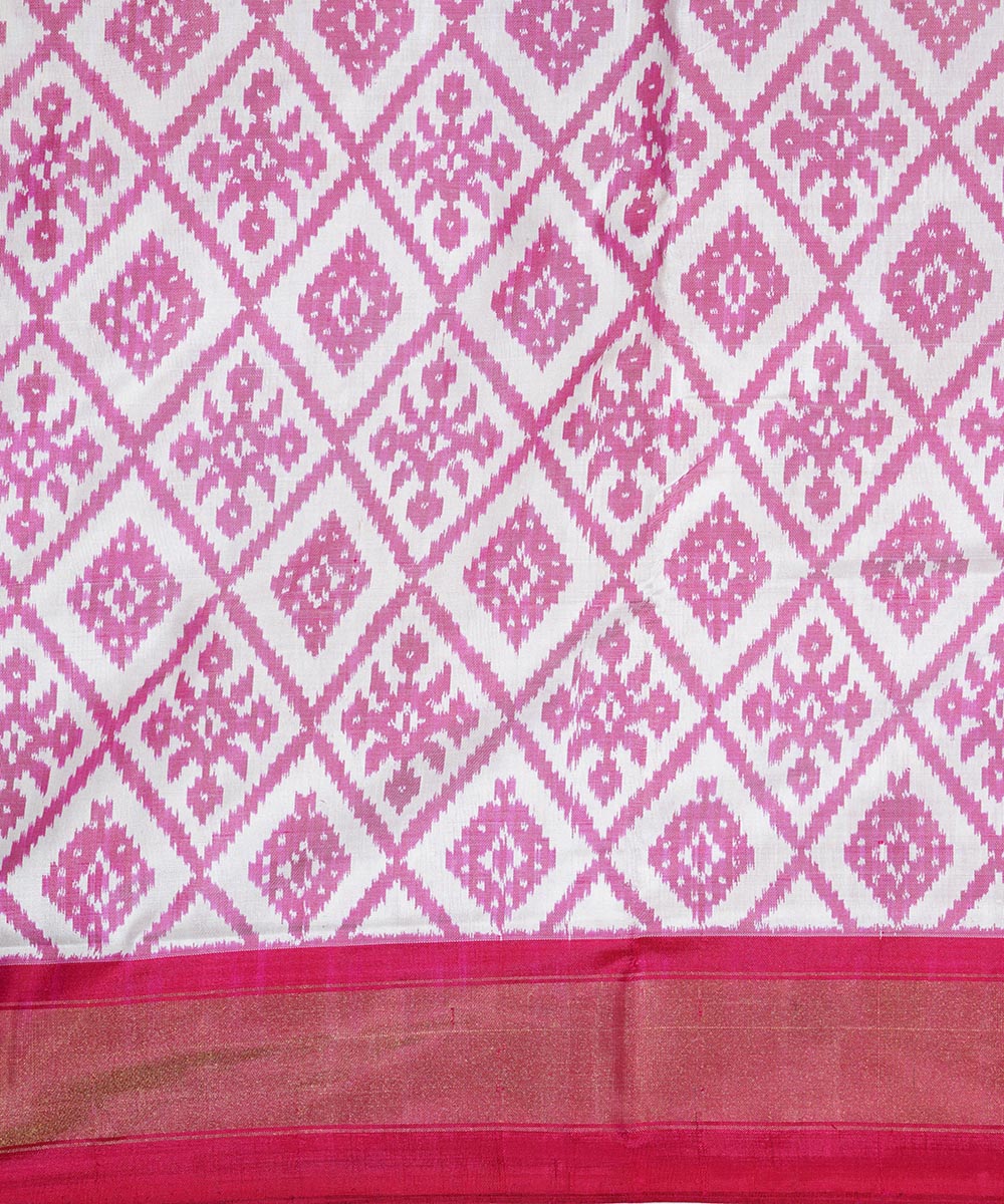 White pink silk handwoven ikat pochampally saree