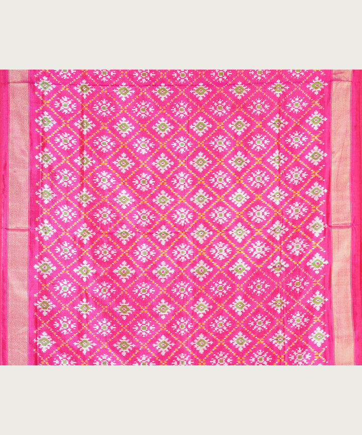 White pink silk handwoven ikat pochampally saree