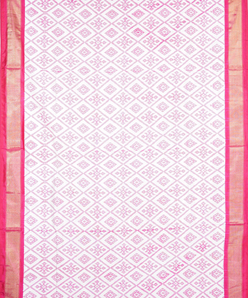 White pink silk handwoven ikat pochampally saree