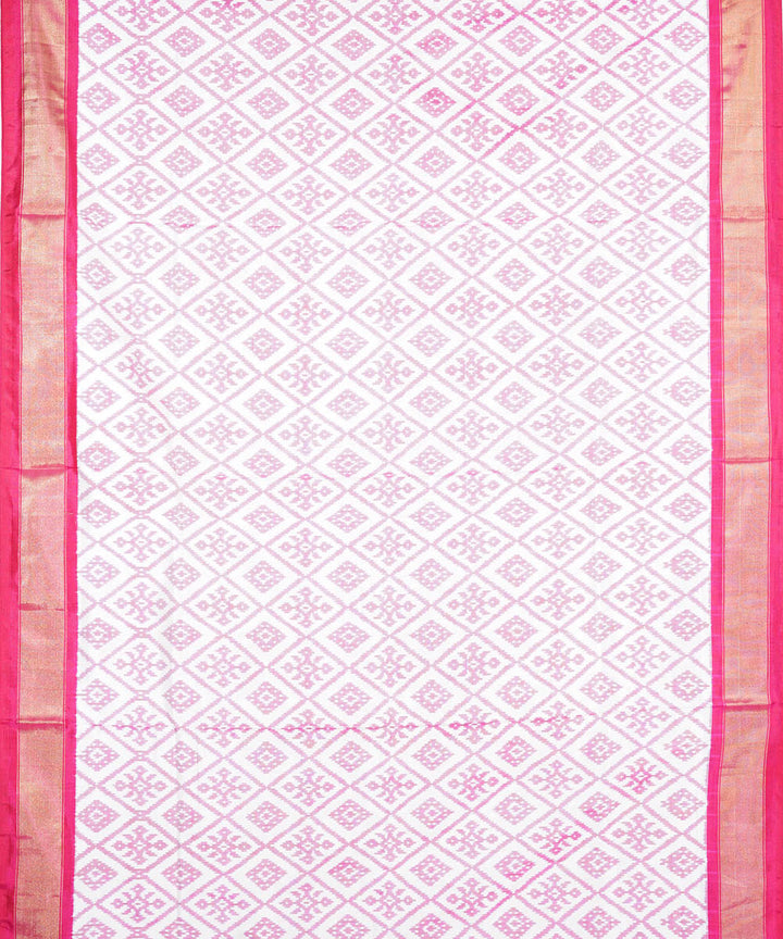 White pink silk handwoven ikat pochampally saree