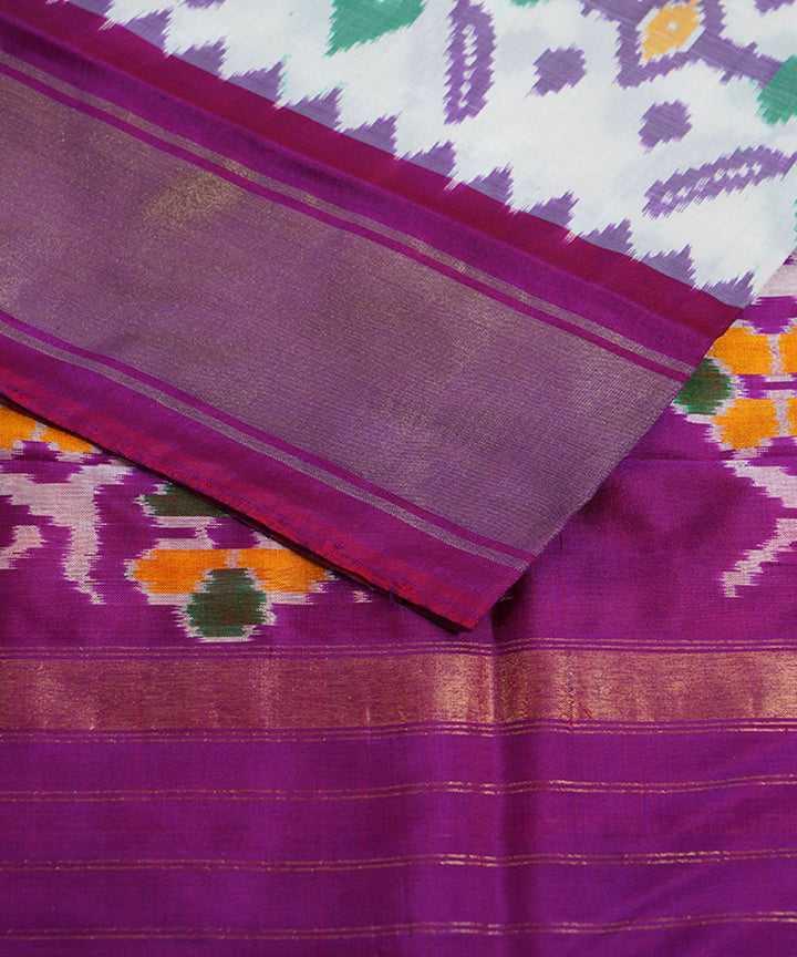 White purple silk handwoven ikat pochampally saree