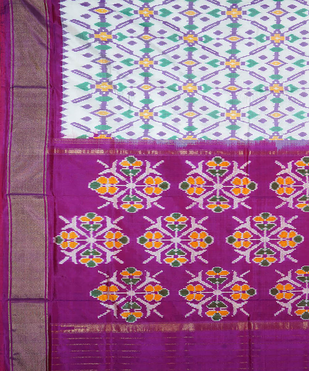 White purple silk handwoven ikat pochampally saree